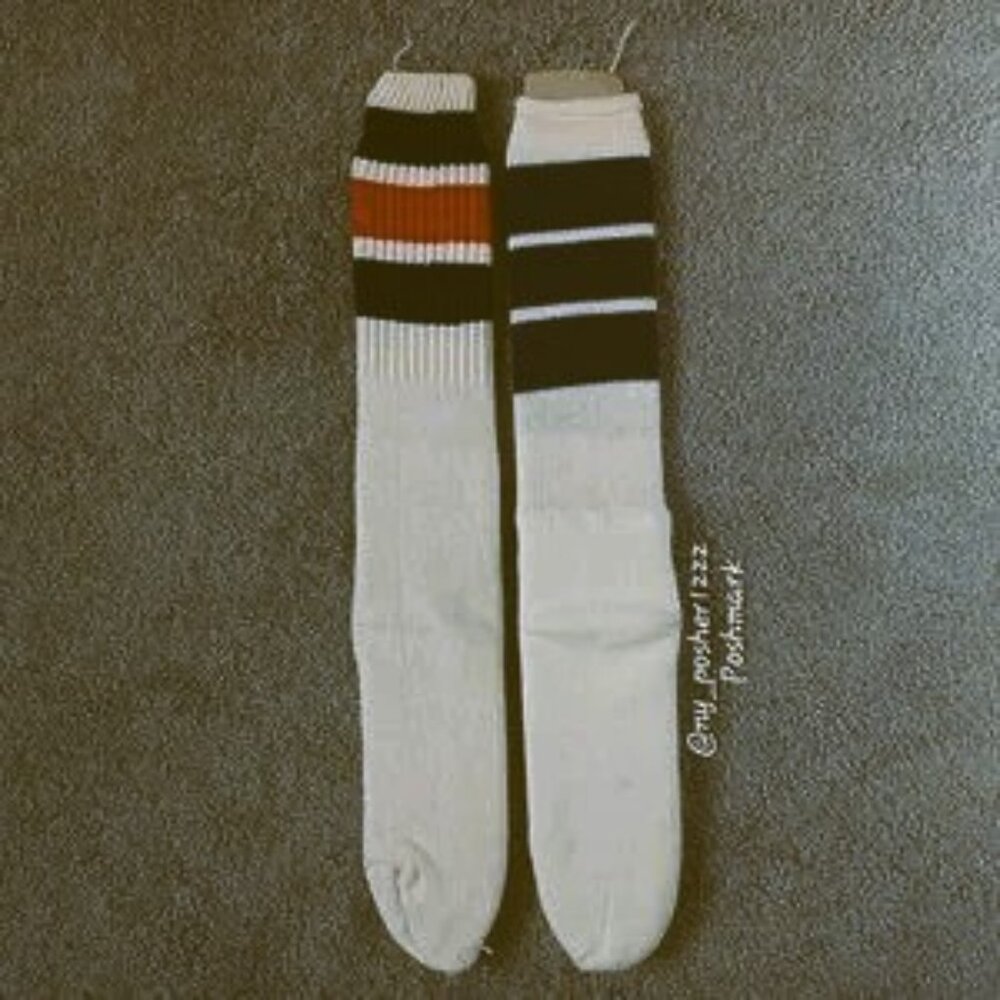 *𝓥𝓲𝓷𝓽𝓪𝓰𝓮 Over Calf Multi-Stripe Athletic Sports Tube Socks White(2 pairs)
